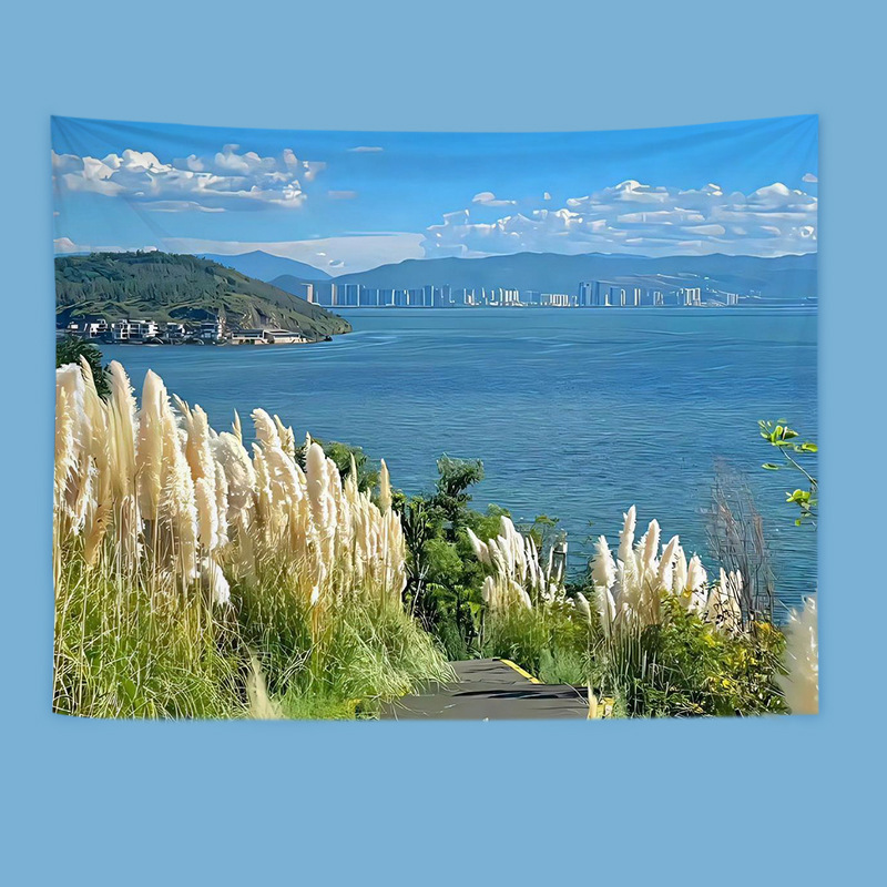 Healing-Style Japanese Landscape Tapestry for Living Room Ambiance, Bedroom Headboard Background, and Decorative Hanging Cloth