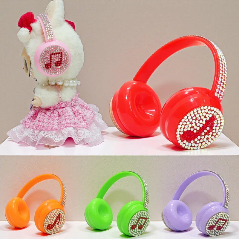 17cm Doll Diamond-Encrusted Headphones Headset Diamond-Encrusted Labubu Doll Accessories Headphones DIY Cotton Doll
