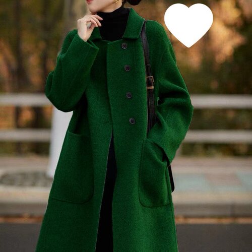 Women's Wool Coat, Large Size, Medium-Long Length, Autumn/Winter Loose Double-Faced Fleece Wool Outerwear
