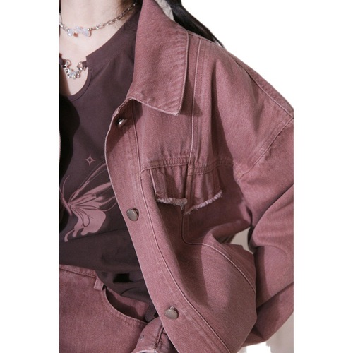 韩版网红开春季两件套千禧粉棕复古温柔时髦彩牛外套+半身裙套装