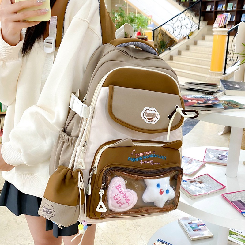 Bolsa de dolor transparente japonesa, mochila escolar ins, mochila de color de contraste para estudiantes de secundaria para niñas, mochila ligera y de gran capacidad para estudiantes