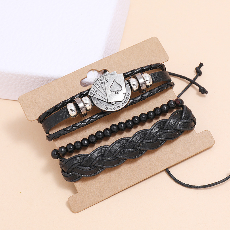 retro playing card pattern woven leather bracelet