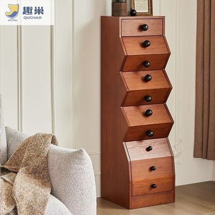 All Solid Wood Chest of Drawers, Antique Style Special-Shaped Storage Cabinet, Home Living Room Retro Cabinet, Irregular Chest of Drawers