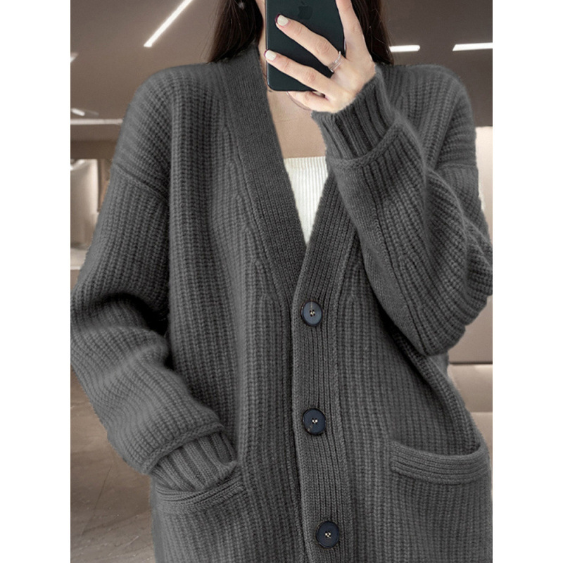 Thick Thick Collar Sweater Coat Women's Loose plus size Thickened Wool Cashmere Knitted Cardigan Spring and Autumn with Pocket Thick Thick Collar Sweater Coat Women's Loose plus size Thickened Wool Cashmere Knitted Cardigan Spring and Autumn with Pocket