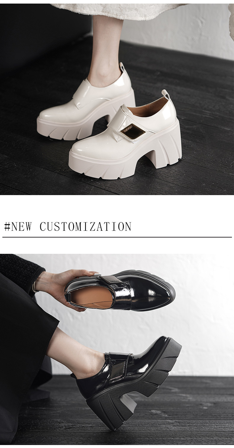 Giày lười nữ đế platform 10 cm mũi nhọn dây xỏ — màu đen chi tiết 2