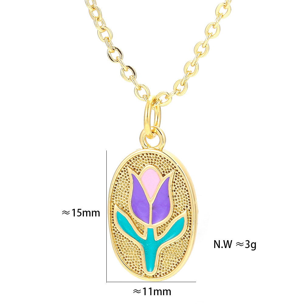 Wholesale Jewelry Tulip Dripping Oil Pendant Copper Necklace Nihaojewelry display picture 2