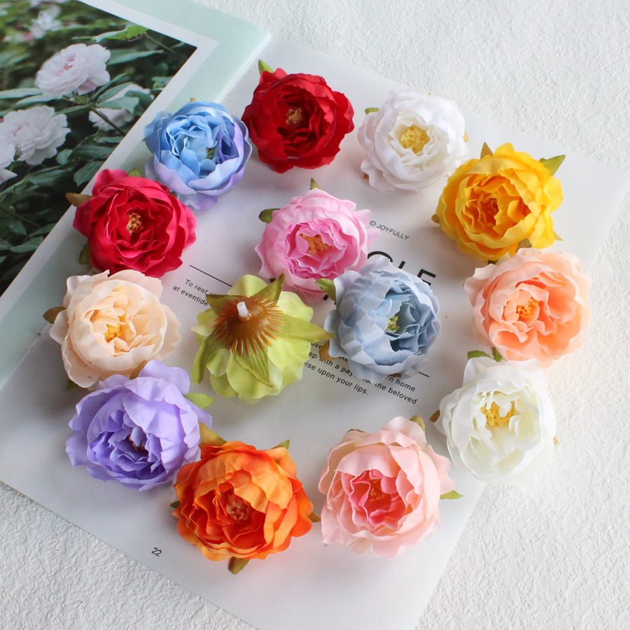 DIY Artificial Small Peony Wedding Artificial Flower Head DIY Material Silk Flower Fake Flower Head Flower Headdress Wholesale