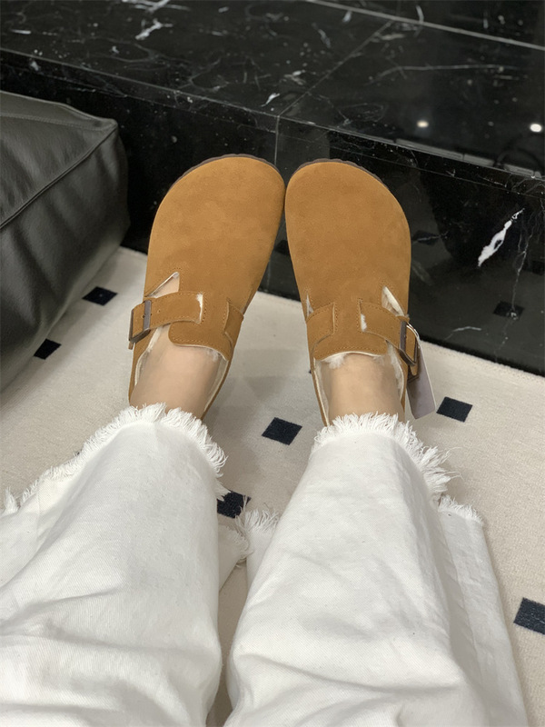 毛毛鞋豆豆鞋秋冬女棉鞋一脚蹬真皮羊毛里保暖加绒勃肯鞋厚底男士|undefined