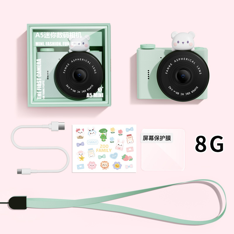 Cámara de estudiante de dibujos animados para niños A5 Cámara de bolsillo portátil de doble cámara delantera y trasera Mini cámara digital Regalo del día de los niños