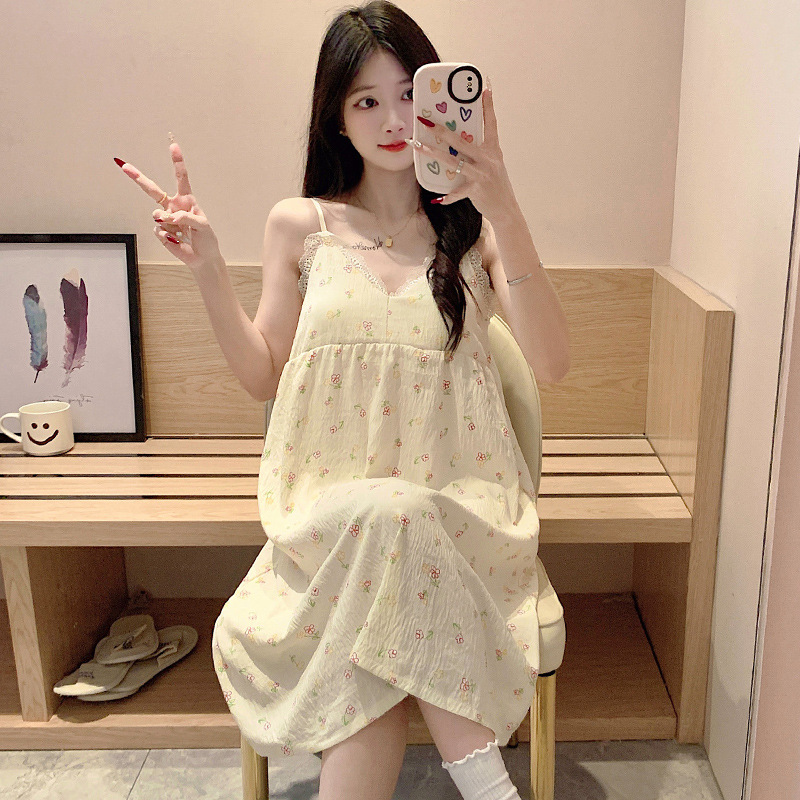 2024 pijama de verano damas cojín de pecho vestido de cabina pijama de verano lindo dulce dibujos animados ropa para el hogar al por mayor