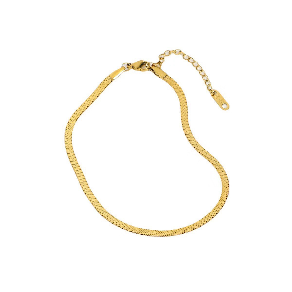 Wen Jian moda coreana simple cadena plana de acero inoxidable 18K hoja dorada tobillera temperamento femenino cadena de hueso de serpiente de acero de titanio ins