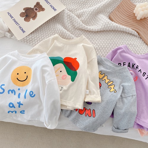 Girls' tops long-sleeved pure cotton baby autumn clothing new t-shirt children's thin children's clothing bottoming shirt spring clothing
