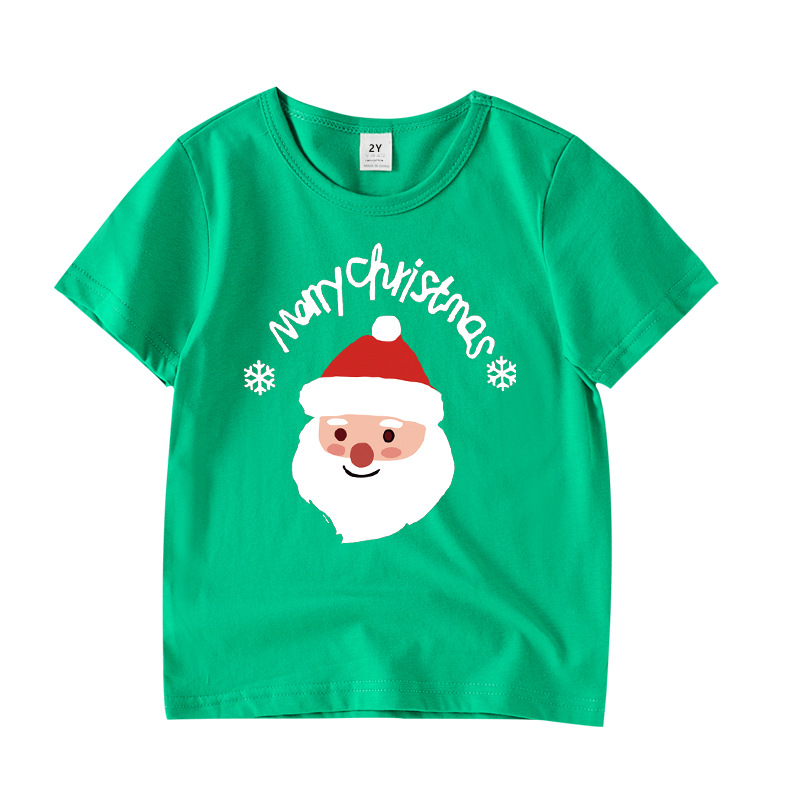 男の子の赤い半袖のtシャツの純綿の女の子の半袖の体張りのクリスマスの服装のクロスボーダーの外国貿易の子供服の幼稚園は決めます。