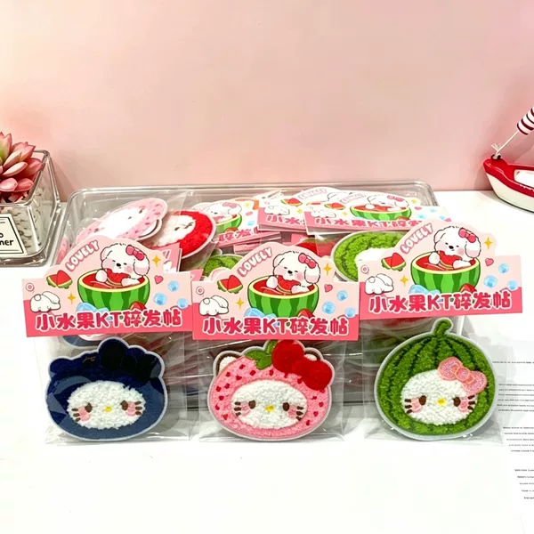 Cute Cartoon Strawberry Watermelon Cat Magic Hair Stickers for Children, Side Bangs Hair Clips, Hair Accessories