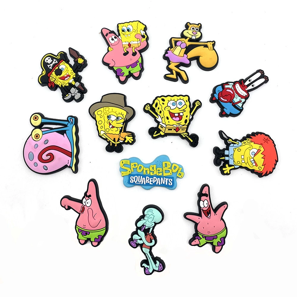 Фурнитура для обуви (SpongeBob) 12 мультперсонажей, ПВХ мягкая резиновая декоративная застёжка