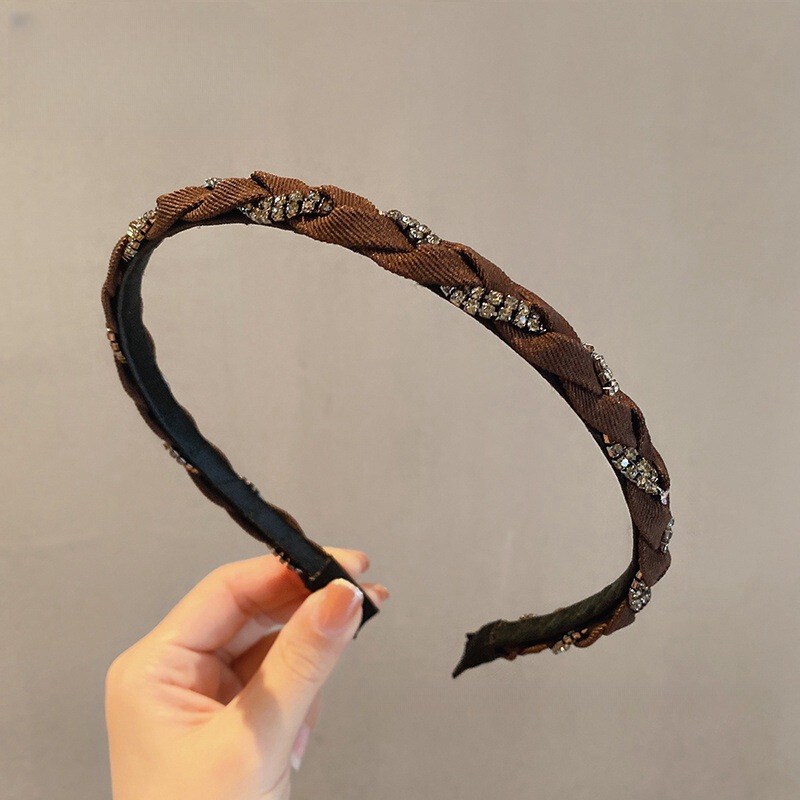 新しいレトロなラインストーンツイストヘッドバンド、ハイエンドでエレガントなヘッドバンド、ヘアピン、女性用インターネットセレブスタイルのつば広ヘアプレス洗顔フープ|undefined
