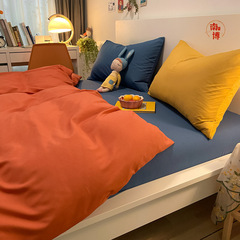 撞色創意 100%水洗棉四件套 純色純棉被套宿舍床單三件套床上套件