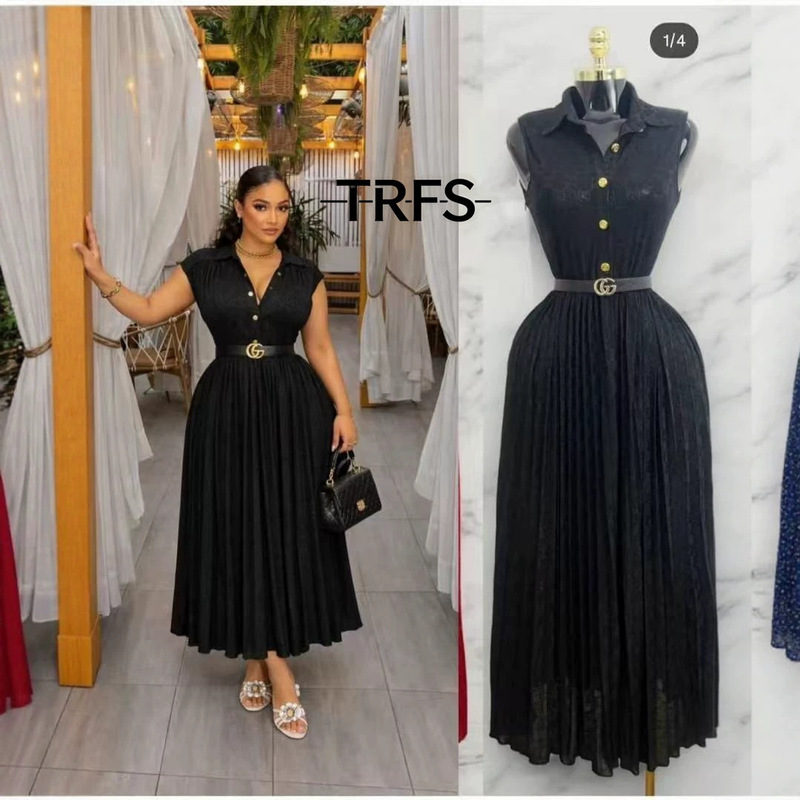 26 Summer New Sleeveless Shirt Dress Pleated Skirt Waist-Cinching Embossed GG Flared Skirt Women's Plus Size Stretch Dress 26 Summer New Sleeveless Shirt Dress Pleated Skirt Waist-Cinching Embossed GG Flared Skirt Women's Plus Size Stretch Dress