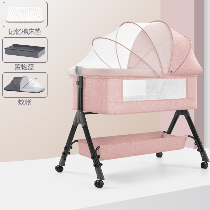 Cuna de bebé Cama lateral Cama de recién nacido Cama grande de costura Cama de cuna para bebé Cama para niños Multifuncional móvil plegable