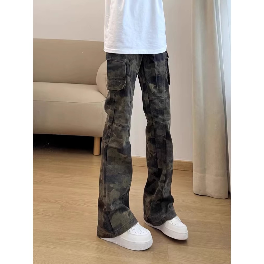 Primavera y verano Chao Gao Street multi-bolsillo pantalones casuales pareja hombre suelto jeans de camuflaje de trabajo retro pantalones de micro-escalado