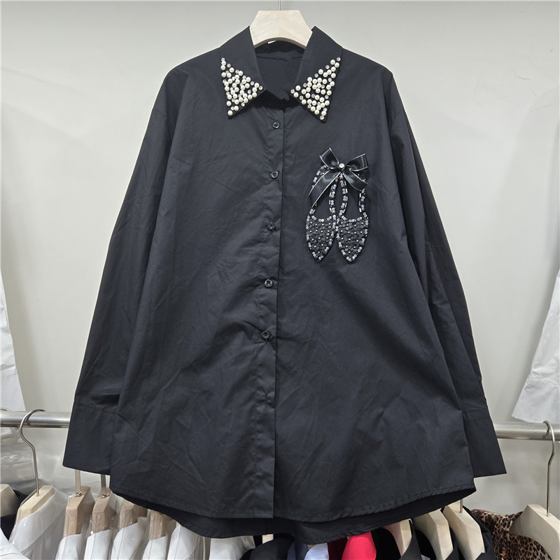 Camisa Holgada de Manga Larga con Pedrería de Algodón y Poliéster image 2