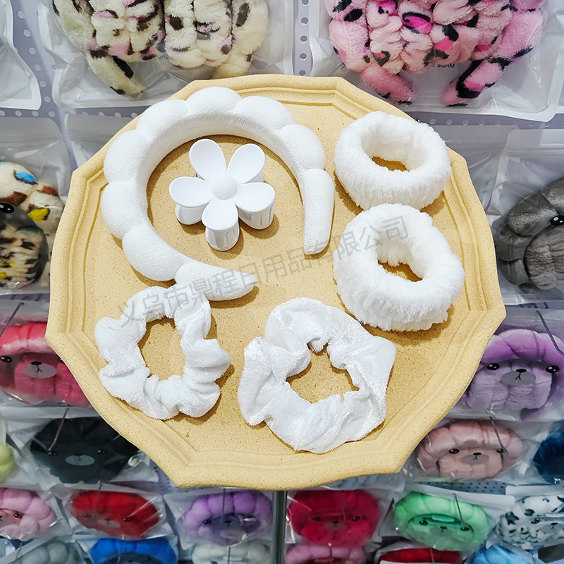 흰색 머리띠, 머리끈, 머리핀, 손목 6종 세트(솔기 인터페이스)