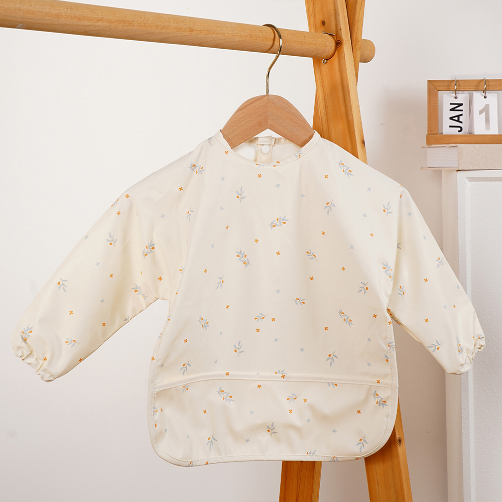 Danés PU impermeable de manga larga para niños mono anti-fouling buena limpieza bebé comiendo babero bebé babero anti-sucio alimentación