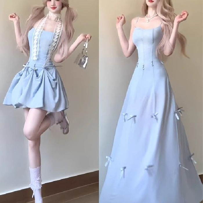 Resort-Style Blue Bow-Knot Dress That Can Be Worn in Multiple Ways, with a Gentle and Elegant Look, Super Pretty and Unique Resort-Style Blue Bow-Knot Dress That Can Be Worn in Multiple Ways, with a Gentle and Elegant Look, Super Pretty and Unique