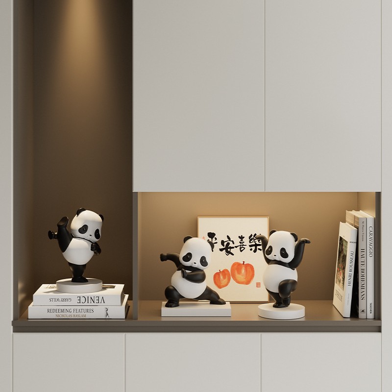 Sala de estar atmosférica de alta gama, decoración de gabinete de vino panda, decoración de gabinete de TV para el hogar de lujo ligero, instalación artesanal de escritorio de oficina de entrada
