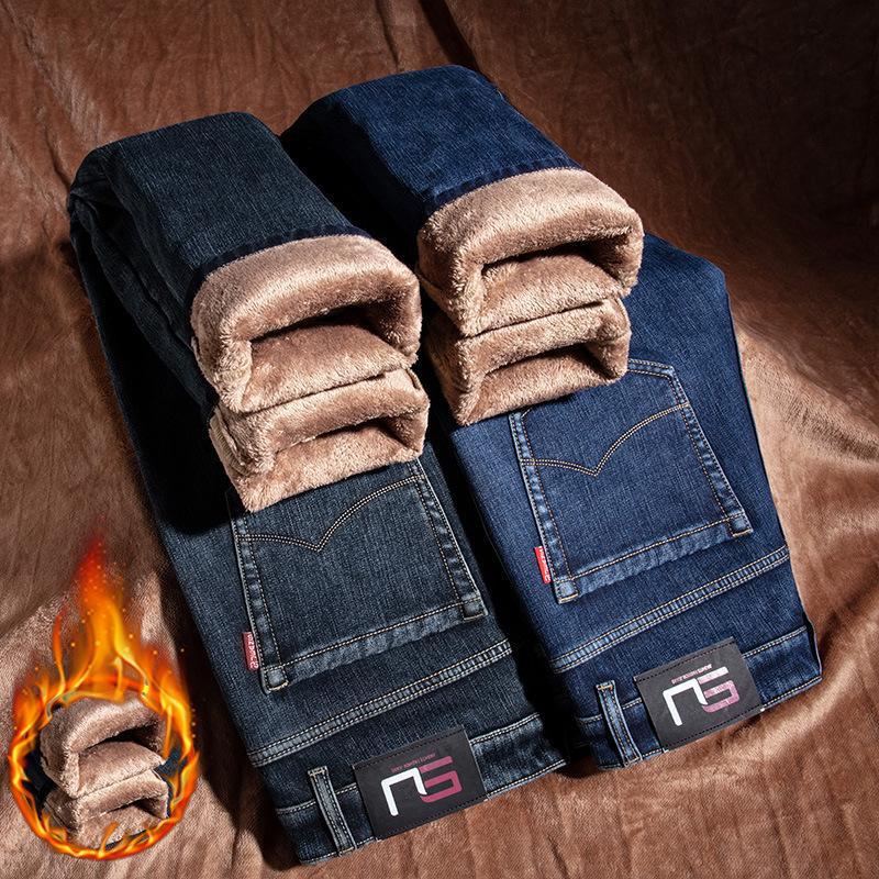 하이엔드 겨울 두꺼운 벨벳 두껍게 따뜻한 청바지 남성 스트레이트 슬림 스트레치 남성 코튼 캐주얼 바지