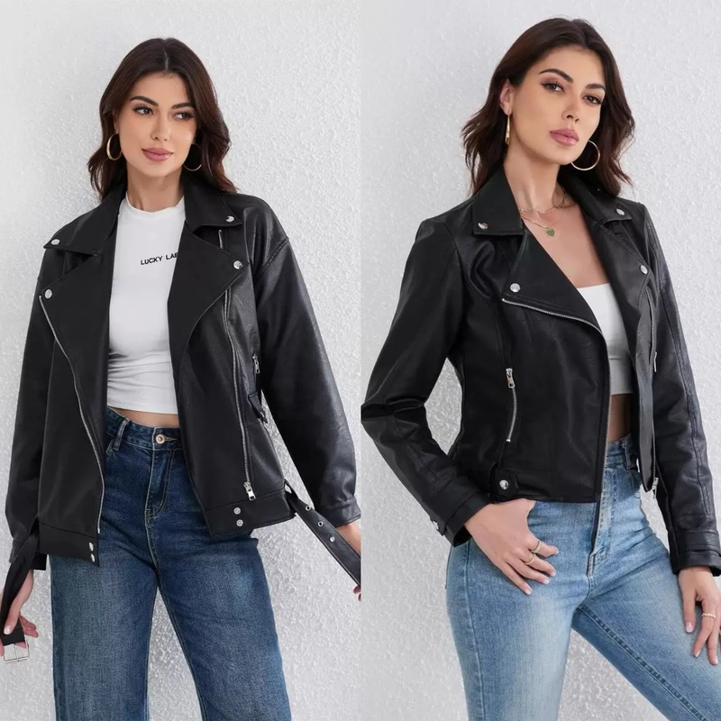 在庫あり 輸入婦人服 Amazon人気 レザージャケット 2024 ゆったり バイクジャケット レディース PUレザージャケット ジップアップコート|undefined
