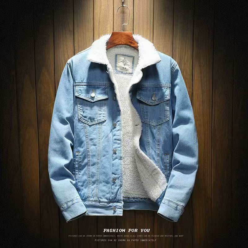 Invierno Retro fleece-forrado Denim abrigo de los hombres de la juventud estilo coreano engrosada chaqueta de moda más el tamaño de comercio exterior de algodón acolchado abrigo