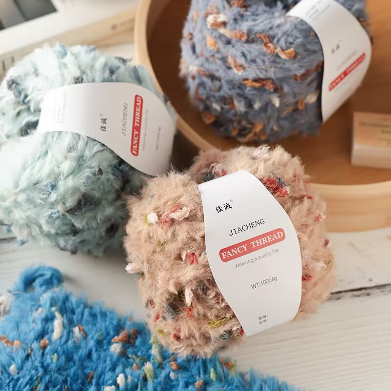 Hand-Mixed Fur Thread, Colorfulful Wool, Long Plush, Medium Thick Thread, Crochet Stick Needle, Hand-Knitted DIY Scarf, Hat and Bag