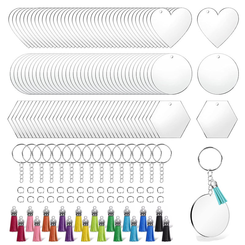 Cross-Border Transparent Acrylic Keychain Blank Love Round Decorative Pendant Heart-Shaped Handmade Decorative Ornaments Pendant