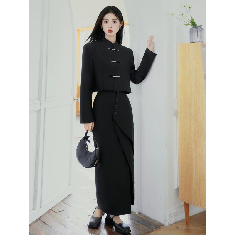 Костюм Тан в китайском стиле женская одежда костюм ранней весны черная юбка женская 2024 Весна пальто в национальном стиле новый костюм в китайском стиле
