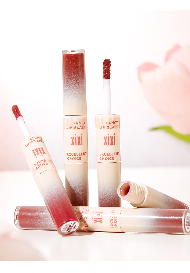 xixi's Light-Hearted Ode Double-headed Lip Gloss Matte Finish for Students to look fair without makeup, not easily stained with water, Clear Mirror Lip gloss undefined