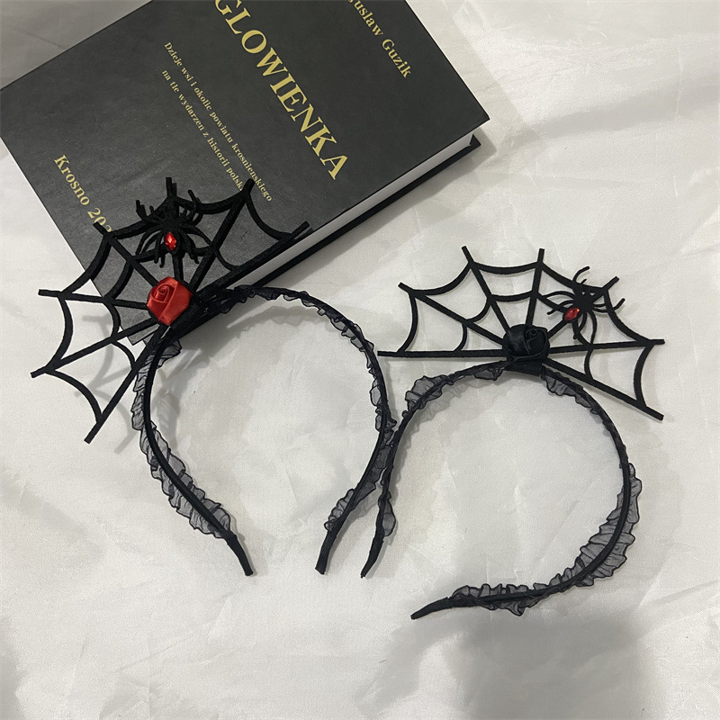 Cross-border Hot Red Rose Spider Web Headband Stage Performance Headband Diamond Creative New Halloween Day Hair Accessories