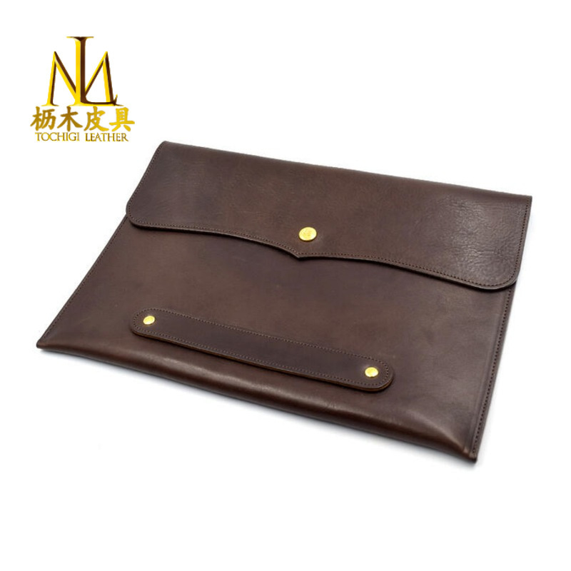 Overseas Top Layer Cowhide Bag Cover Flat Storage Bag Handmade Retro Dark Curry Leather Laptop Bag