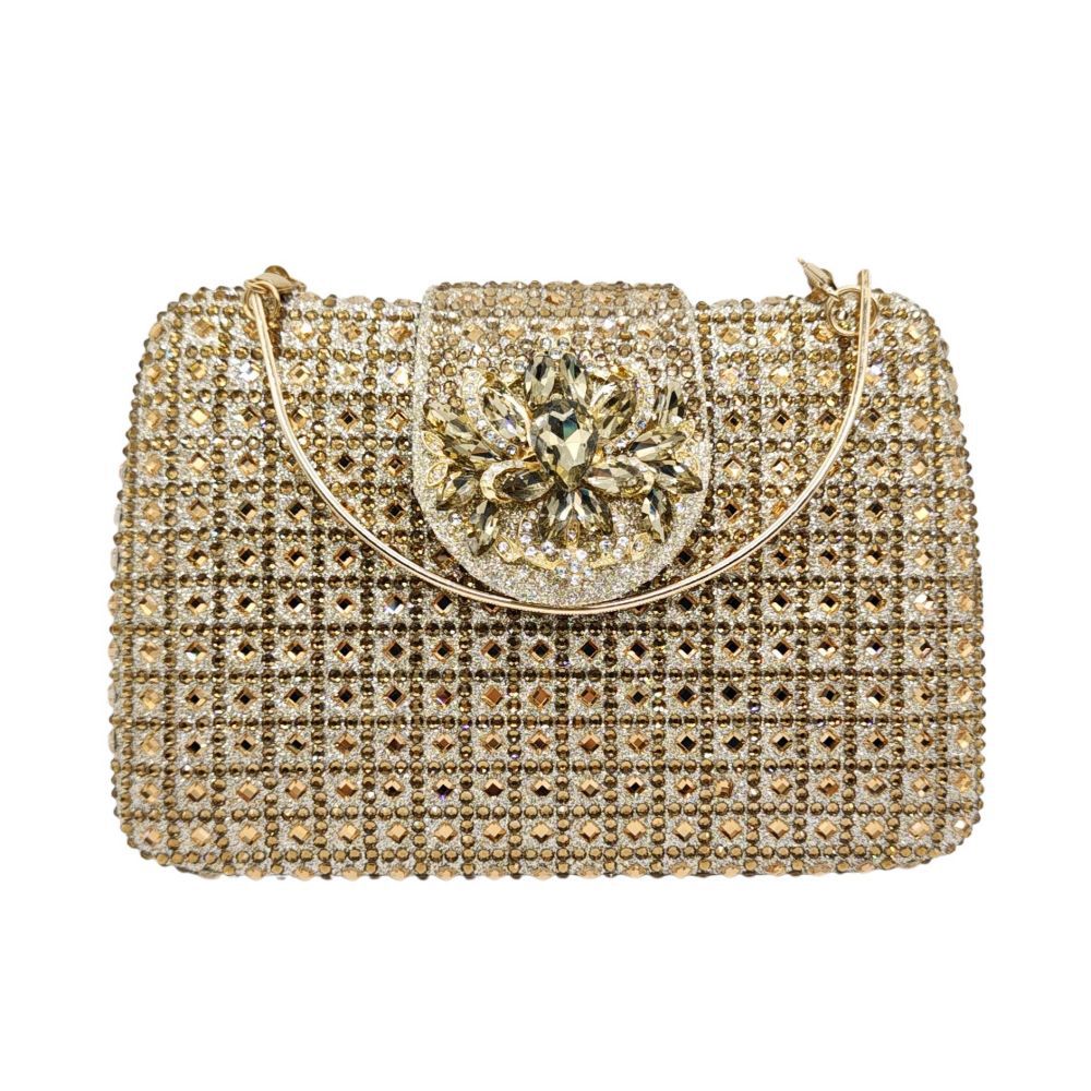 Túi clutch nữ đính đá pha lê dự tiệc sang trọng 19×13.5×4 cm — sâm panh chi tiết 20
