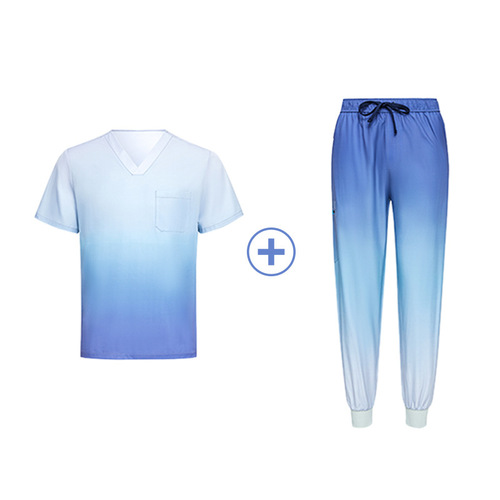 Women's and Men's Medical Surgical Scrub Set, Clean Short-Sleeve Graduated Color Nurse Uniform Top and Bottom Two-Piece Set