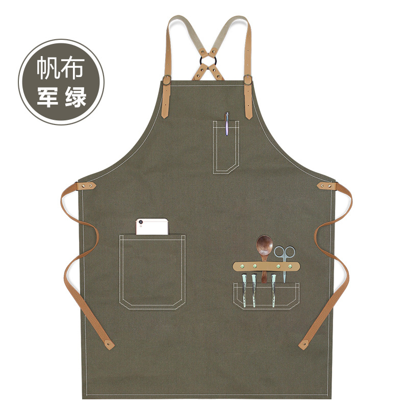 Transfronterizo Amazon lona delantal logo personalizado minimalista de moda restaurante bar barista delantal de trabajo al por mayor