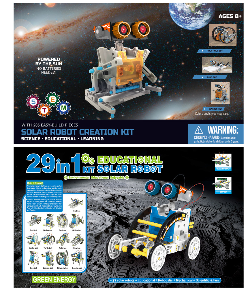 배터리 칸이 있는 29 in 1 태양광 로봇