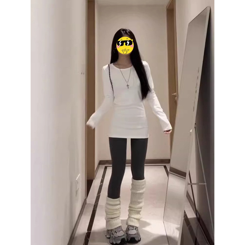 中长款白色内搭上衣打底衫女遮屁股2025春季纯棉修身百搭长袖恤|undefined