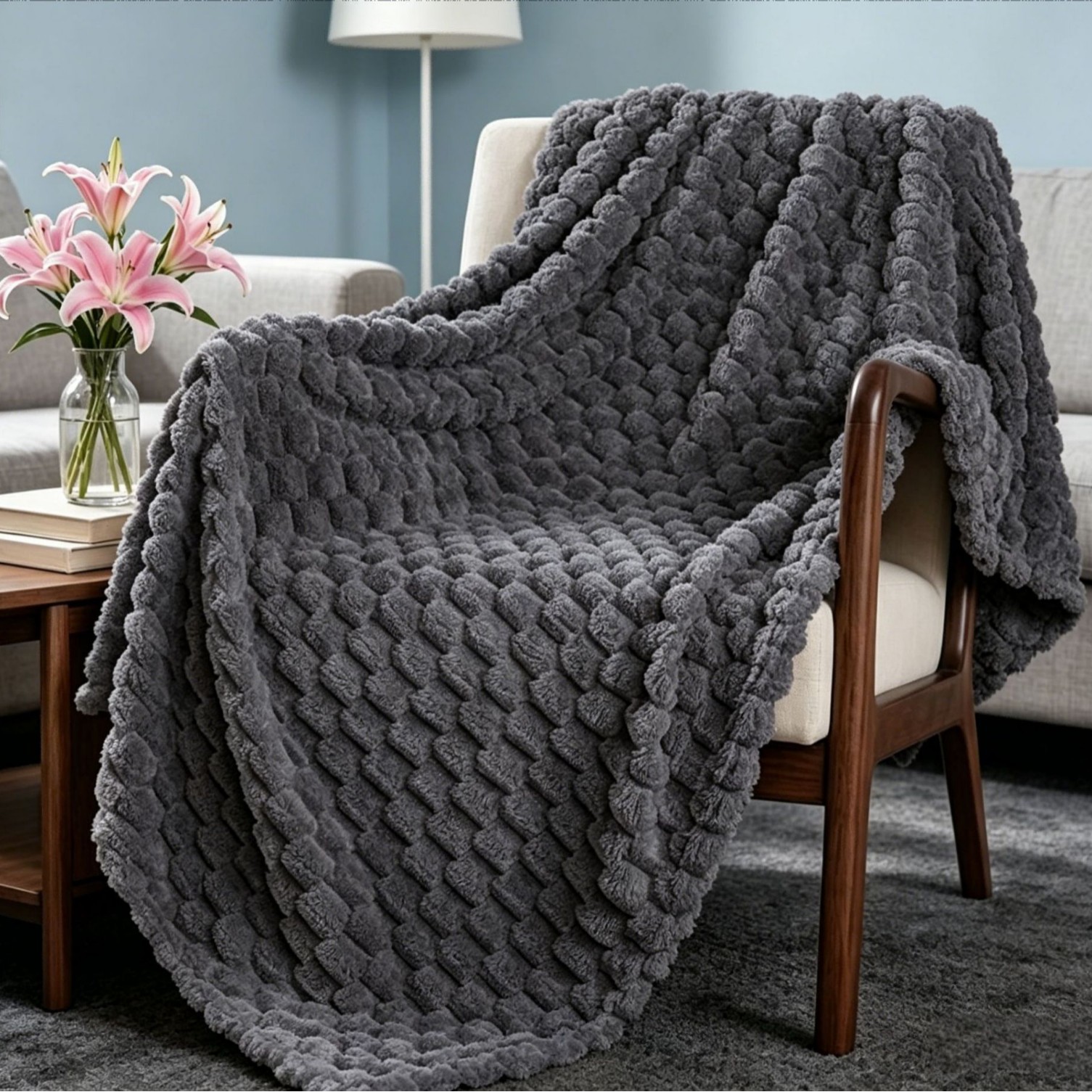 Manta Tejida Térmica para Siesta Jacquard 3D de Poliéster y Franela para Oficina y Dormitorio