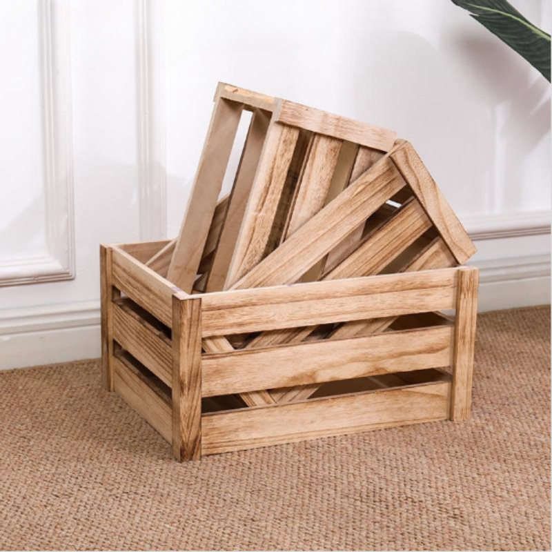 Solid wood vintage wooden box wooden box storage box supermarket fruit display props wooden box decorative storage basket
