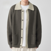 2026春秋墨麦客撞色翻领针织外套男宽松休闲男士毛衣20446棉