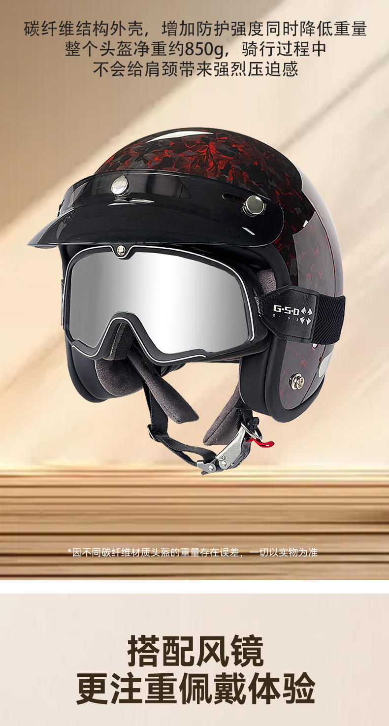 Motorcycle Helmet Men's Carbon Fiber Retro Half Helmet Women's Summer