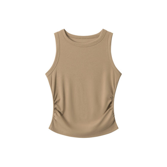 Nariele Side Slit Pleated Waist Small Vest Women's 2025 Summer New European and American Slim Fit Inner Wearing Top
