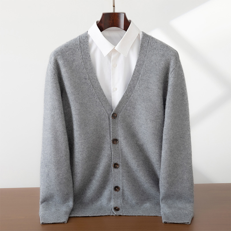 V-Neck Cashmere Cardigan Men's Large Size Loose Casual Sweater Thickeneded Loose Cashmere Sweater Knitted Bottoming Shirt