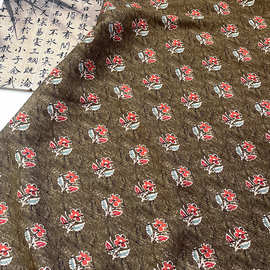 新中式数码印花醋酸天丝面料 苔上碎红 旗袍连衣裙上衣汉服面料